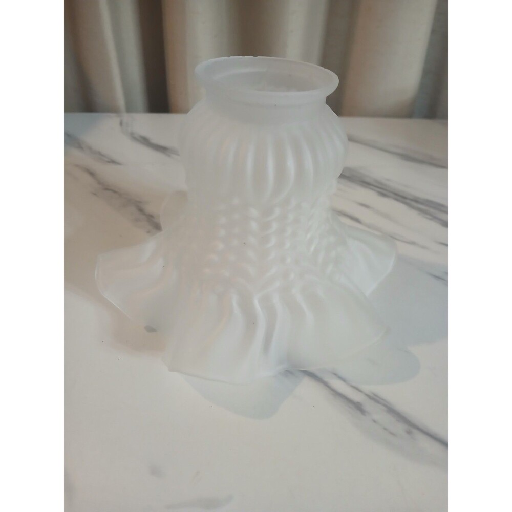 Vintage Tulip Frost Glass Lamp Shade 2 1/8” Fitter 4.5" H Ruffled Edge Patterned